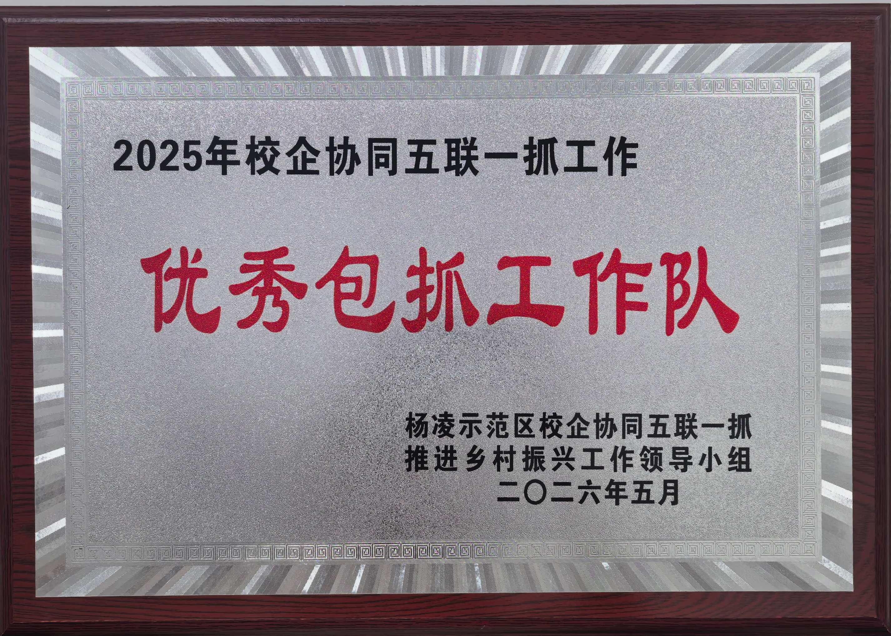 【喜报】学院荣获杨凌示范区2025年“五联一抓”优秀工作队